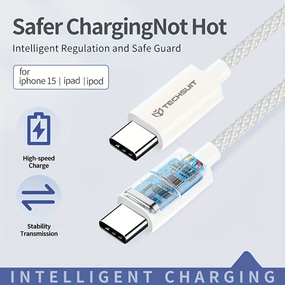 Techsuit - Data Cable (PCB114D) - for Apple, Android, Type-C, Super Fast Charging, PD60W, Flexible, Durable, 1m