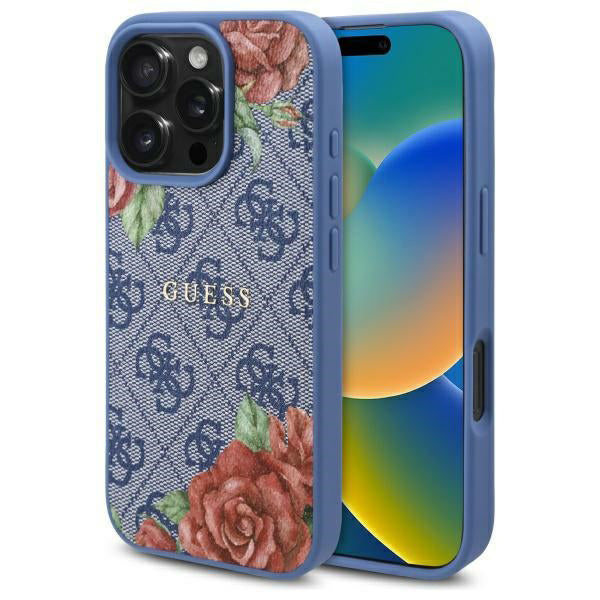 Guess - Hardcase 4G Flower Print MagSafe (GUHMP16SP4ROPEMCB) - iPhone 16 - Blue