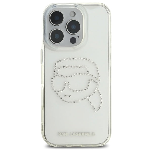 Karl Lagerfeld - IML Rhinestones (KLHCP16XHKHDCELT) - iPhone 16 Pro Max - Transparent Karl Head