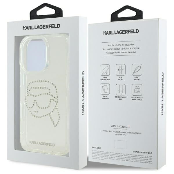 Karl Lagerfeld - IML Rhinestones (KLHCP16XHKHDCELT) - iPhone 16 Pro Max - Transparent Karl Head