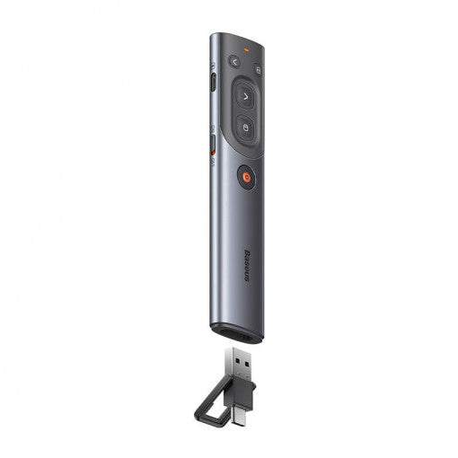 Baseus - Remote Control Orange Dot  - for Presentation, with a Red Laser Pointer, Smart Voice Assistant - Gray